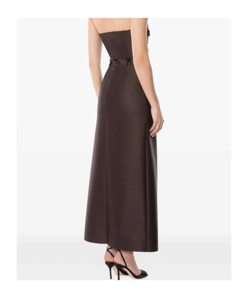 Embroidered Wool Silk Wide Leg Trousers