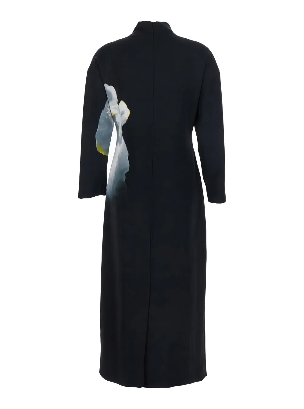 Orchid Print Long-Sleeved Midi Dress