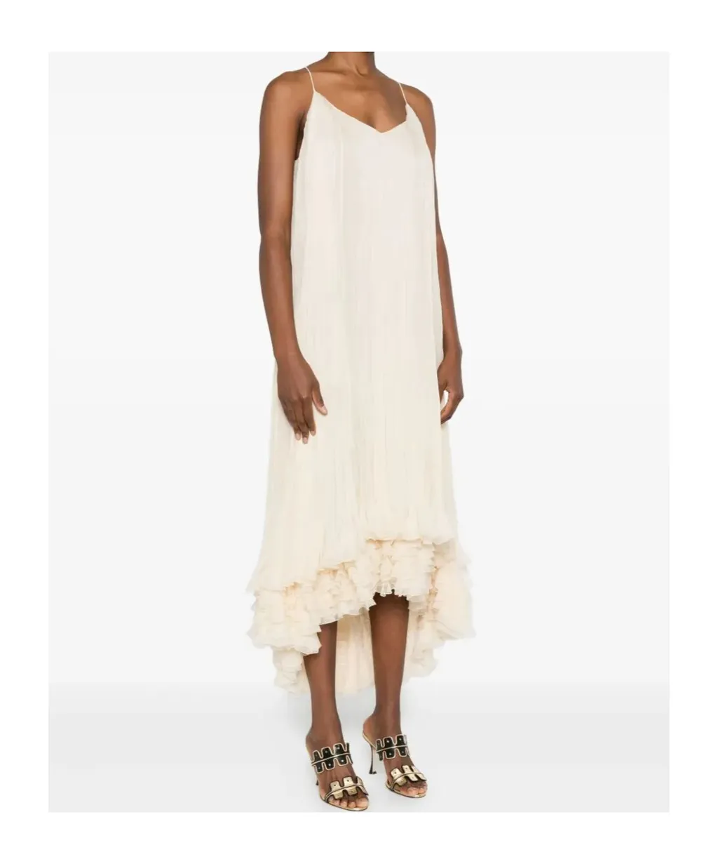 Pleated Silk Ruffled Dress