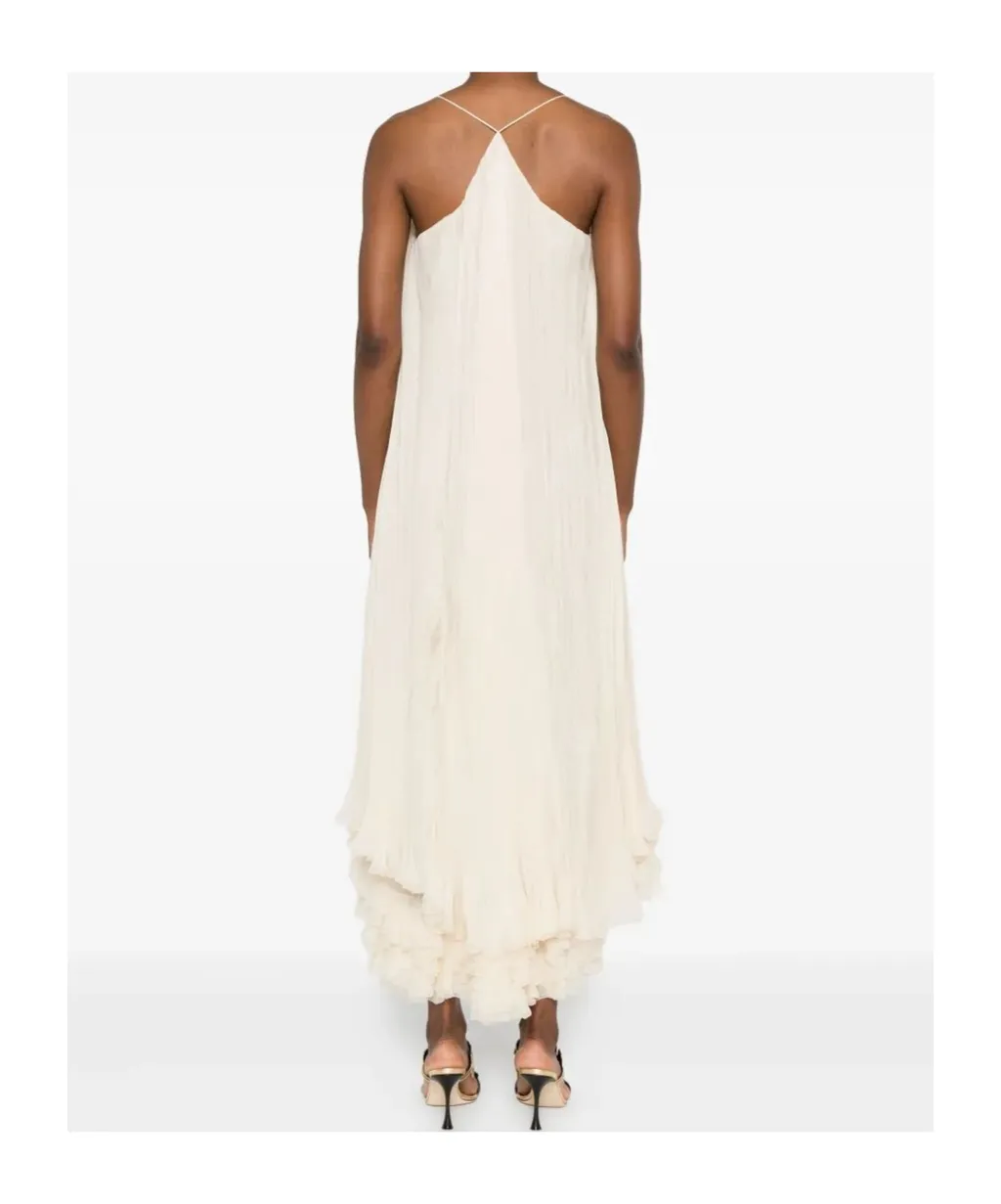 Pleated Silk Ruffled Dress