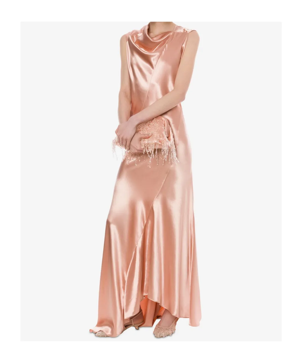 Asymmetrical Long Satin Dress