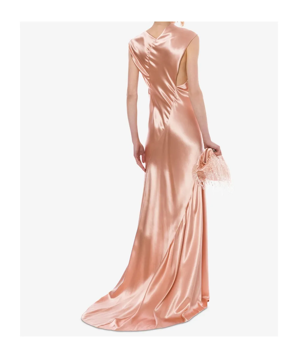 Asymmetrical Long Satin Dress