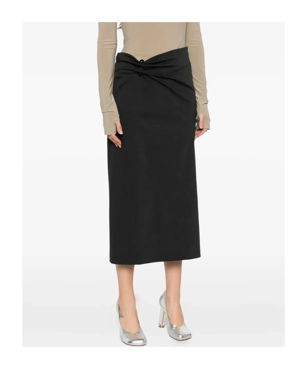 Button-Detail Midi Skirt