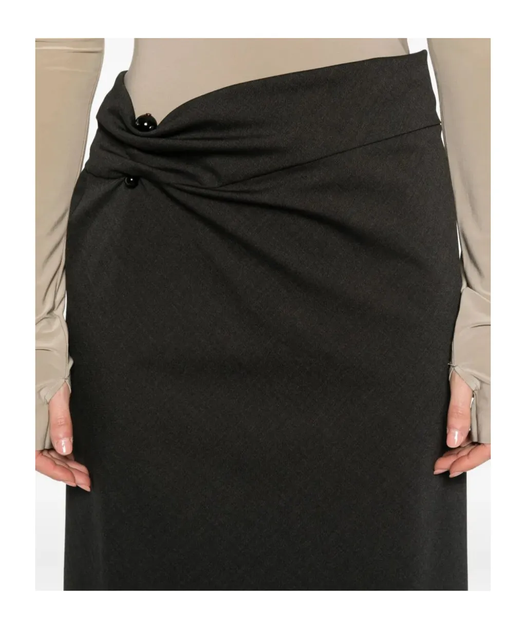 Button-Detail Midi Skirt