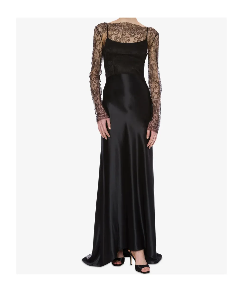 Glossy Satin And Lace Dress