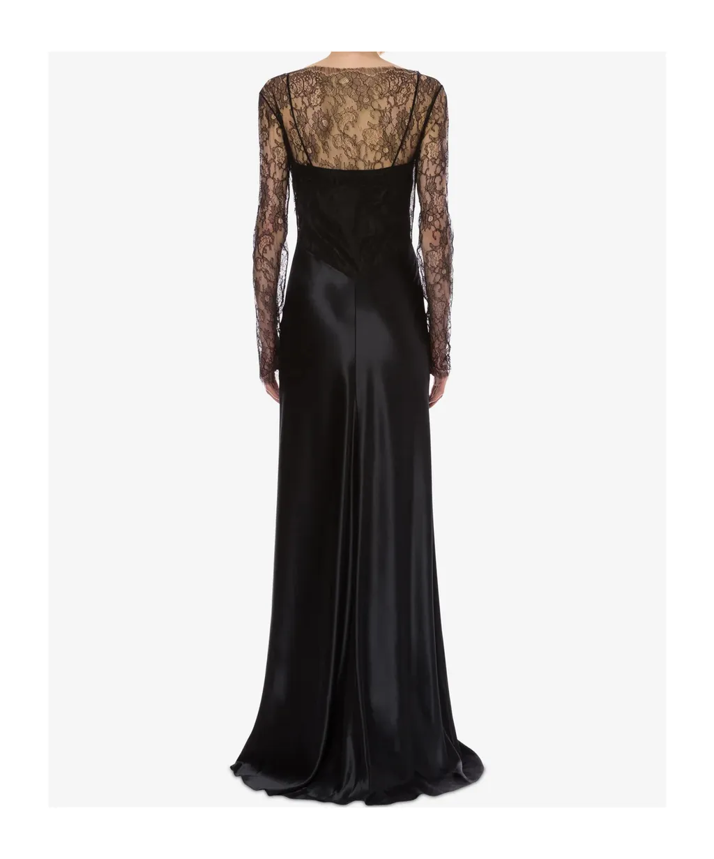 Glossy Satin And Lace Dress