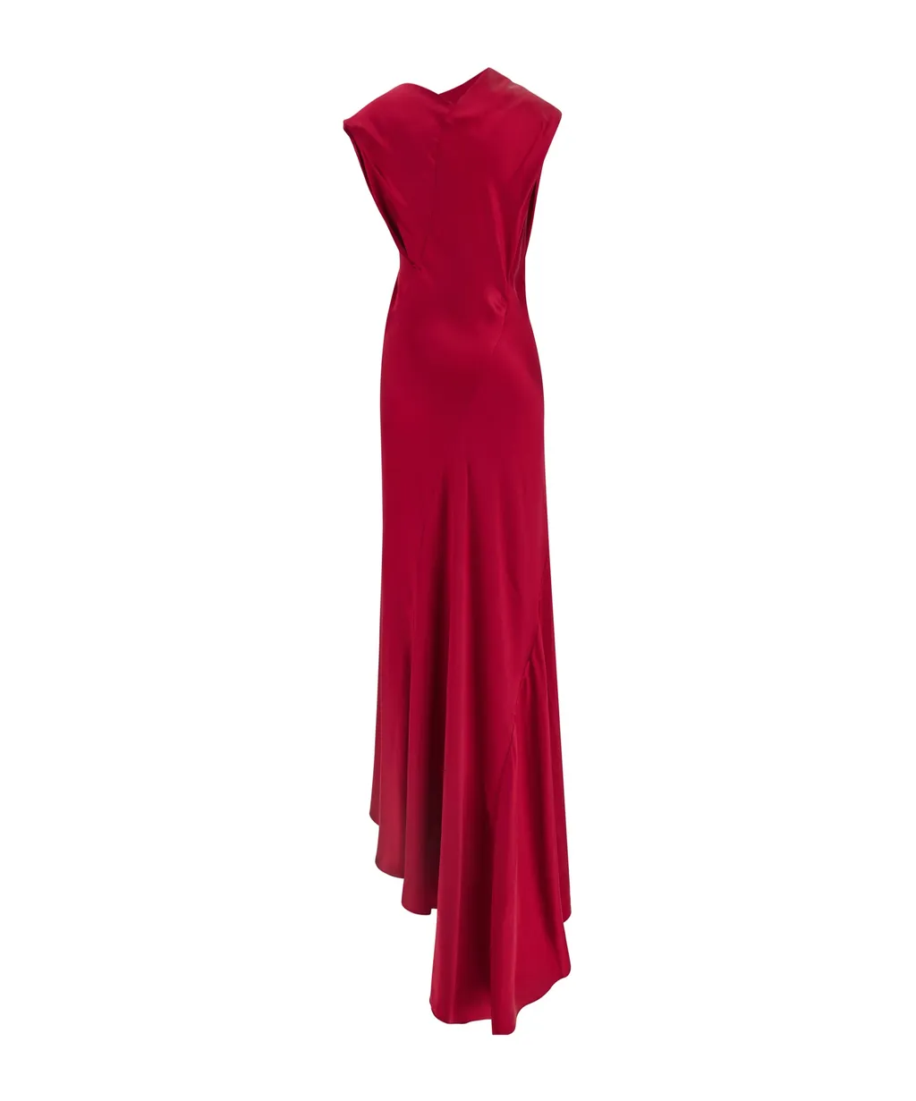 Cowl-Neck Satin Long Dress