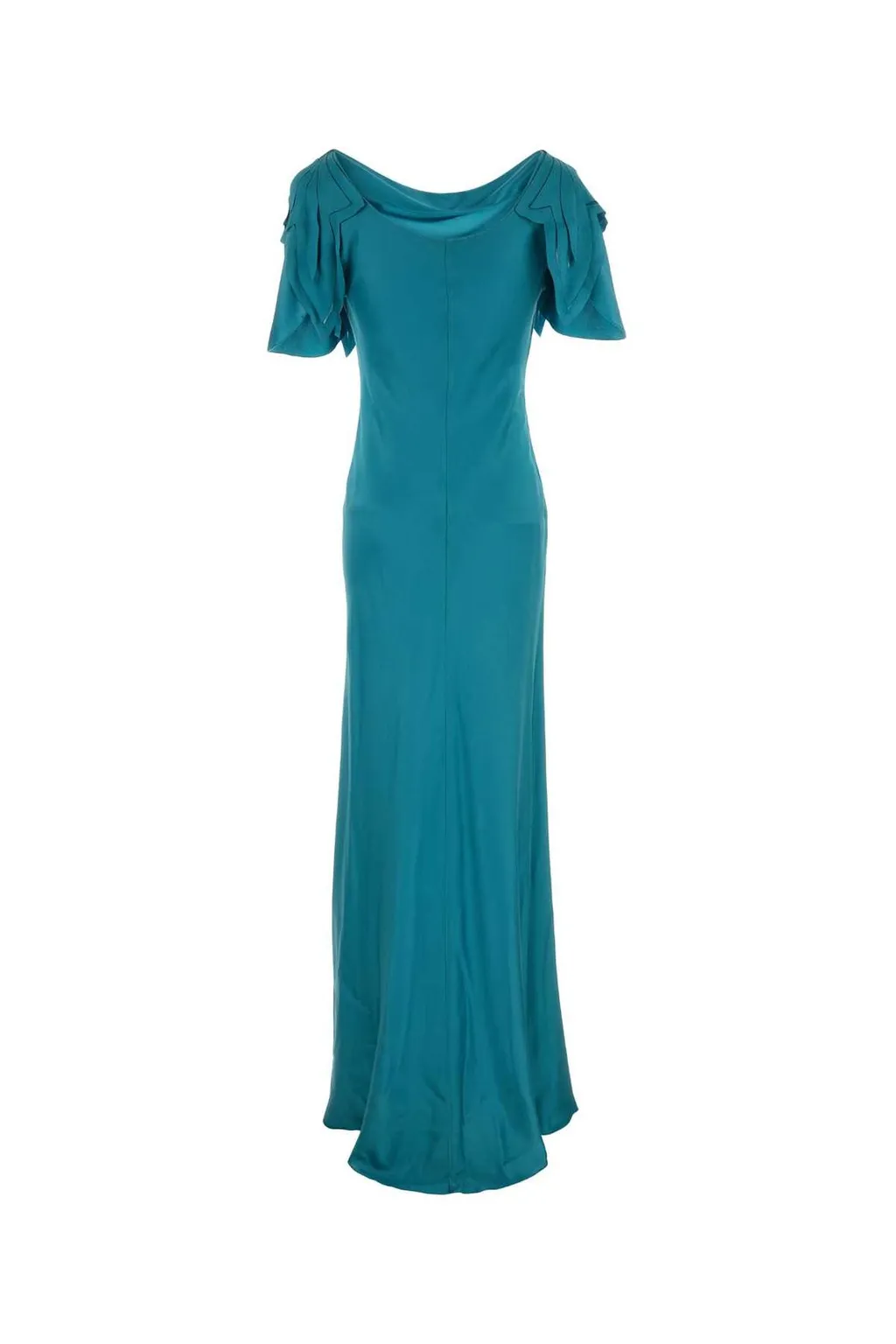 Laser-Cut Sleeve Satin Long Dress