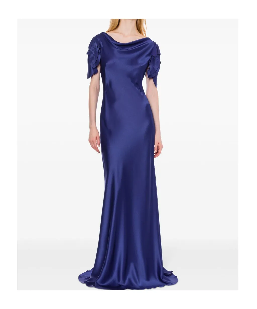 Laser-Cut Sleeve Satin Long Dress