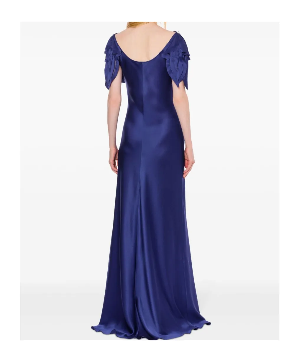 Laser-Cut Sleeve Satin Long Dress