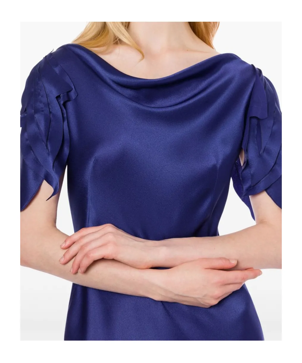 Laser-Cut Sleeve Satin Long Dress