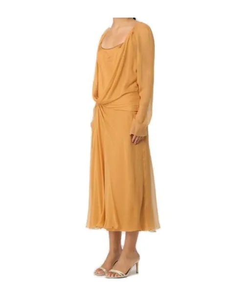Draped Long-Sleeved Midi Dress
