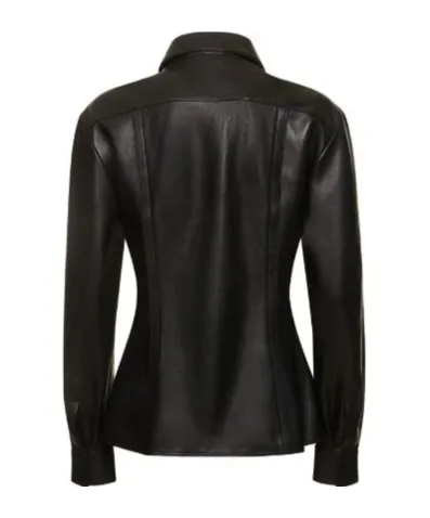 Long-Sleeved Lapel Leather Shirt