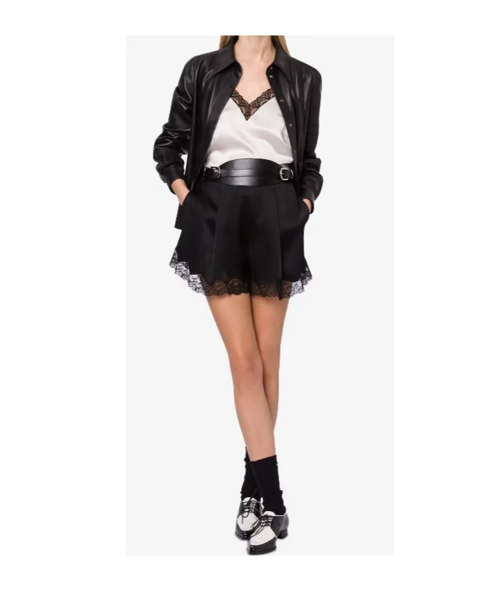 Long-Sleeved Lapel Leather Shirt