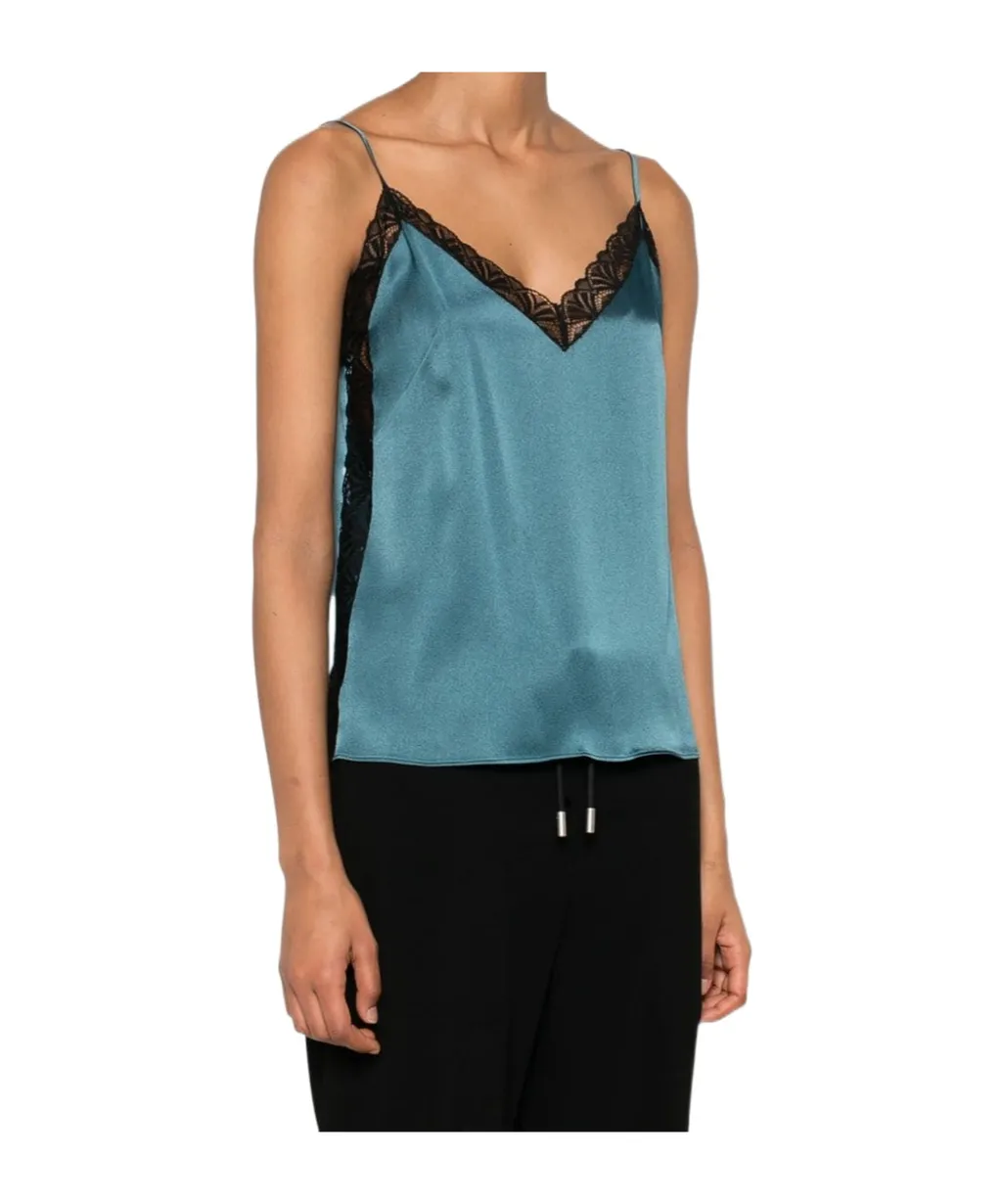 Lace-Detail Satin Top