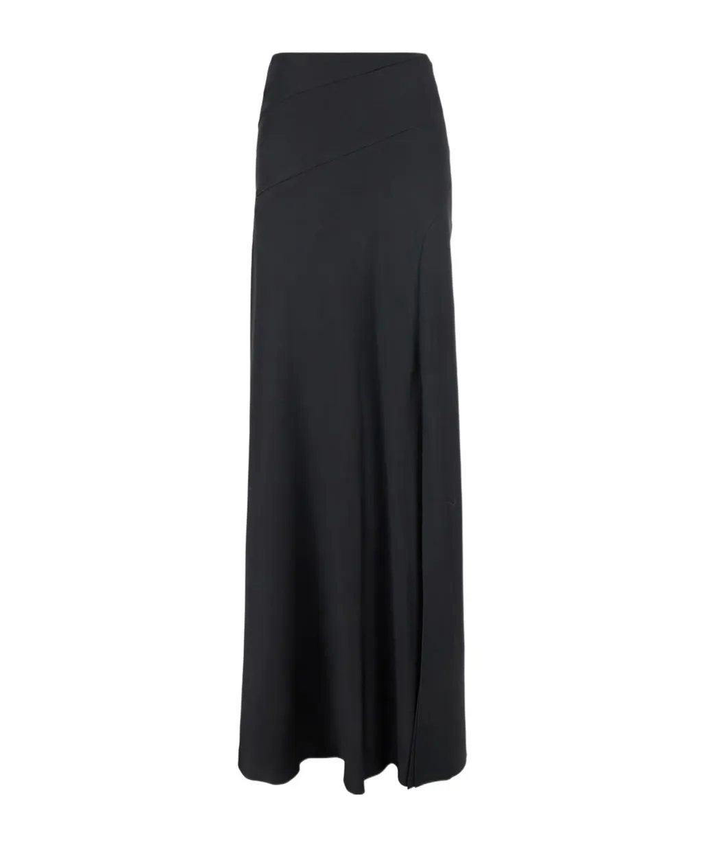 Fluted Side-Slit Satin Skirt