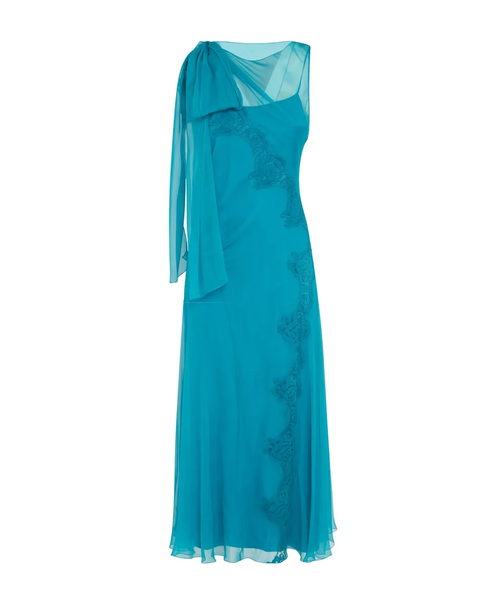Floral-Lace Detailed Semi-Sheer Midi Dress