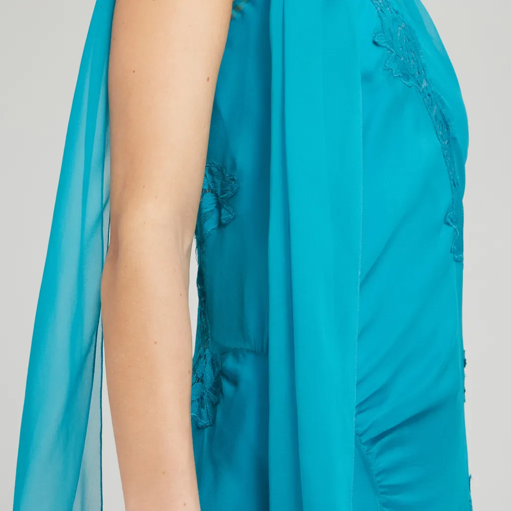 Floral-Lace Detailed Semi-Sheer Midi Dress