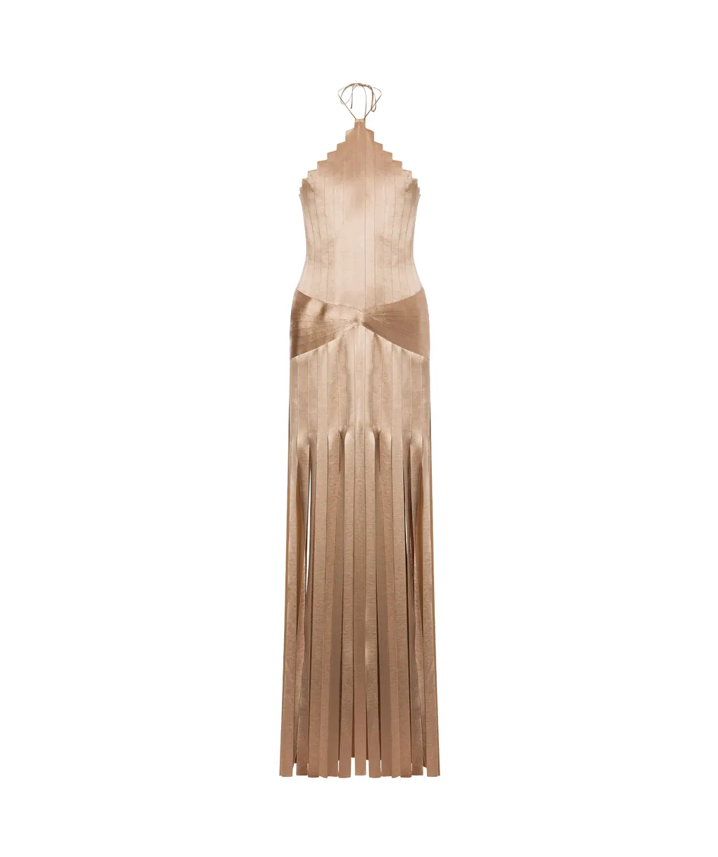 Pleated Sleeveless Halterneck Gown