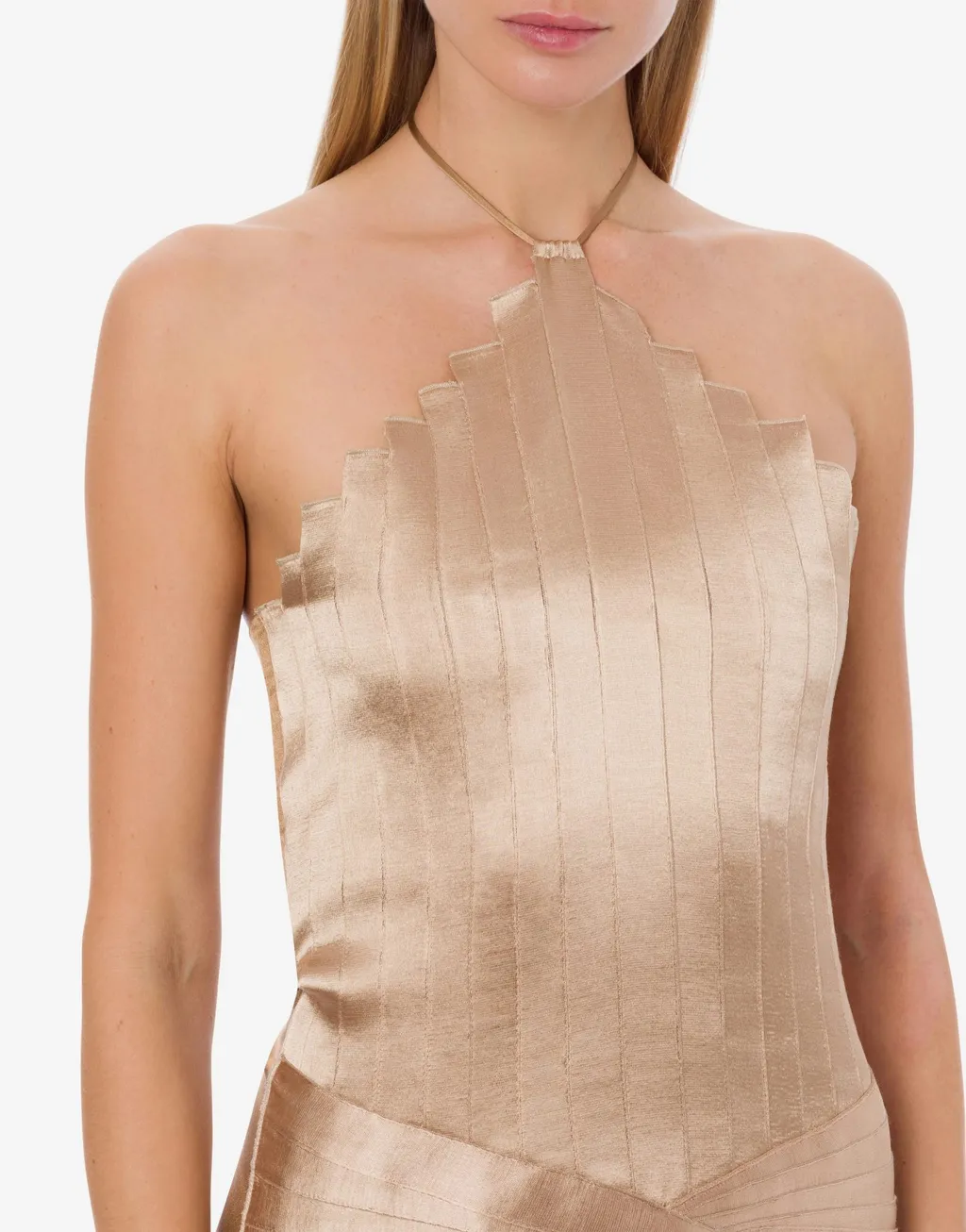 Pleated Sleeveless Halterneck Gown
