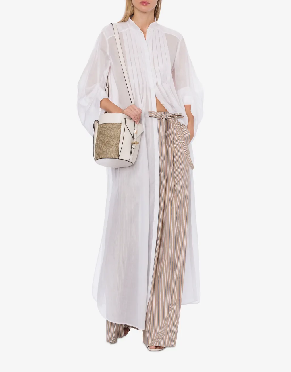 Striped Pleated Wide-Leg Trousers