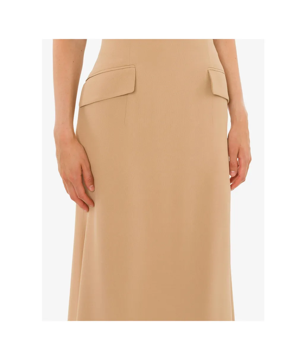 High-Waist Straight-Hem Satin Long Skirt