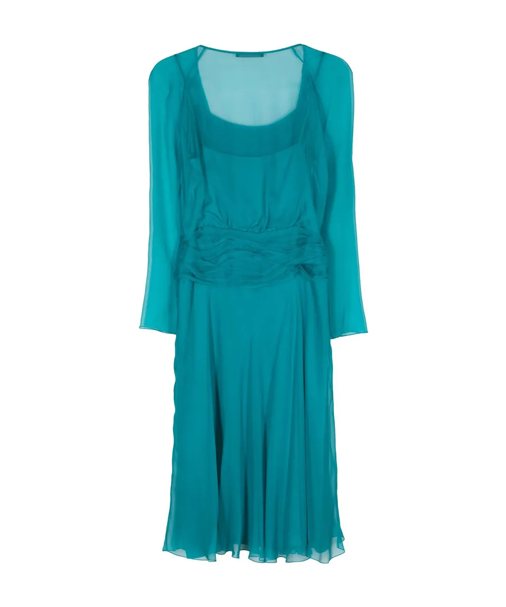 Draped Long-Sleeved Midi Dress