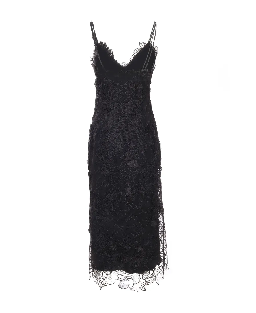 Embroidered Strapped Midi Dress