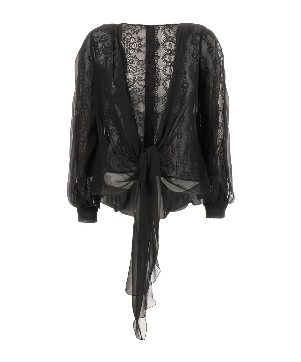 Lace Detailed Draped Blouse