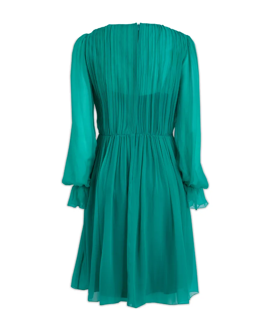 Pleated V-Neck Mini Dress