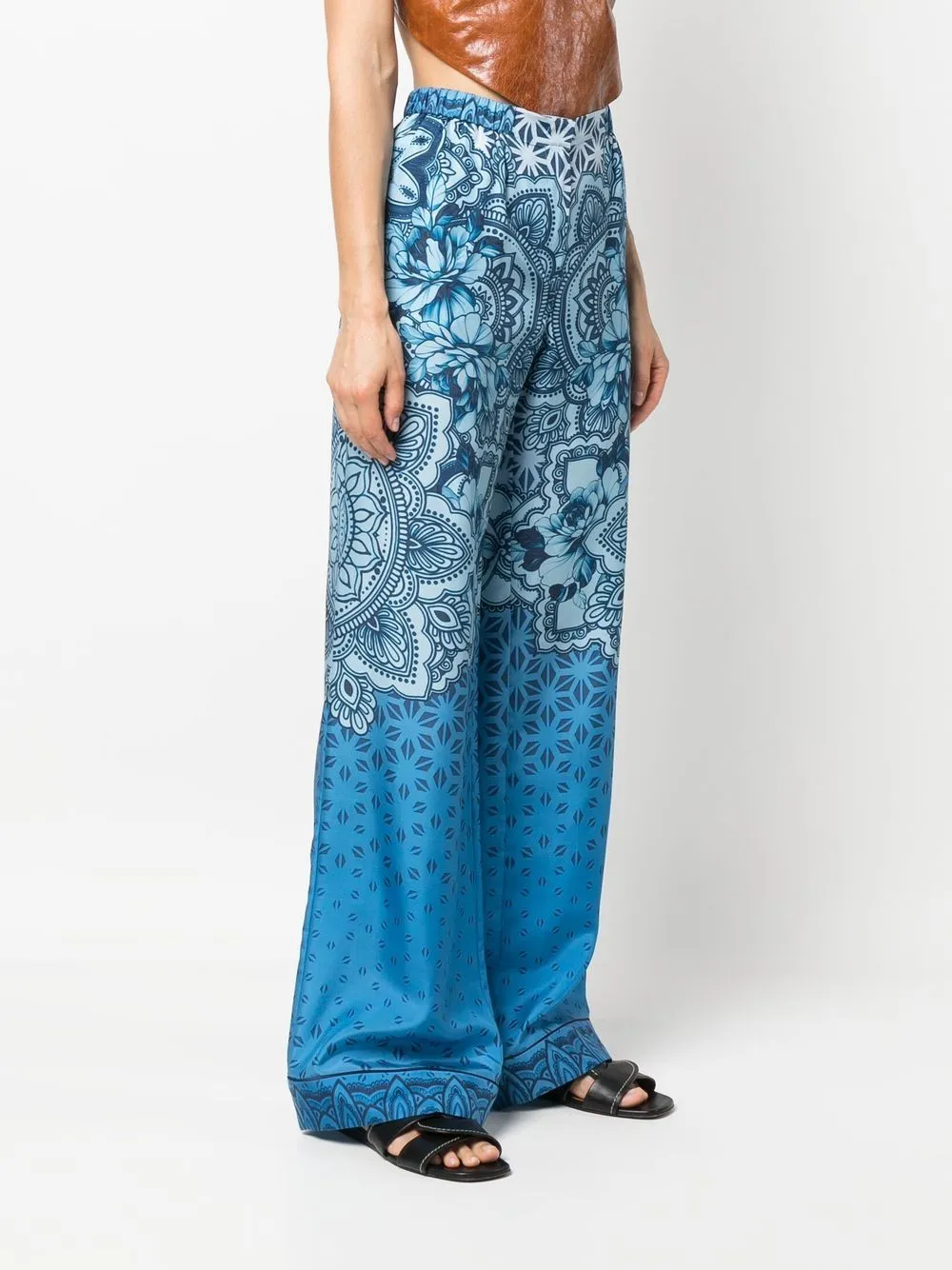 Silk Graphic-Print Wide-Leg Trousers
