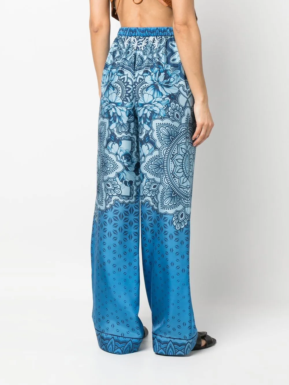 Silk Graphic-Print Wide-Leg Trousers