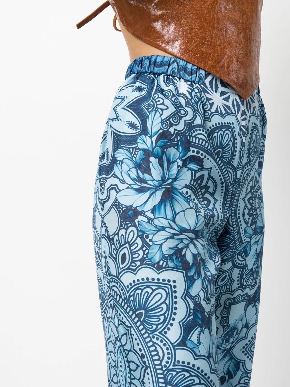 Silk Graphic-Print Wide-Leg Trousers