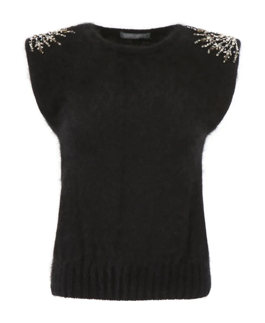 Rabbit Hair Crystal Inlaid Pullover