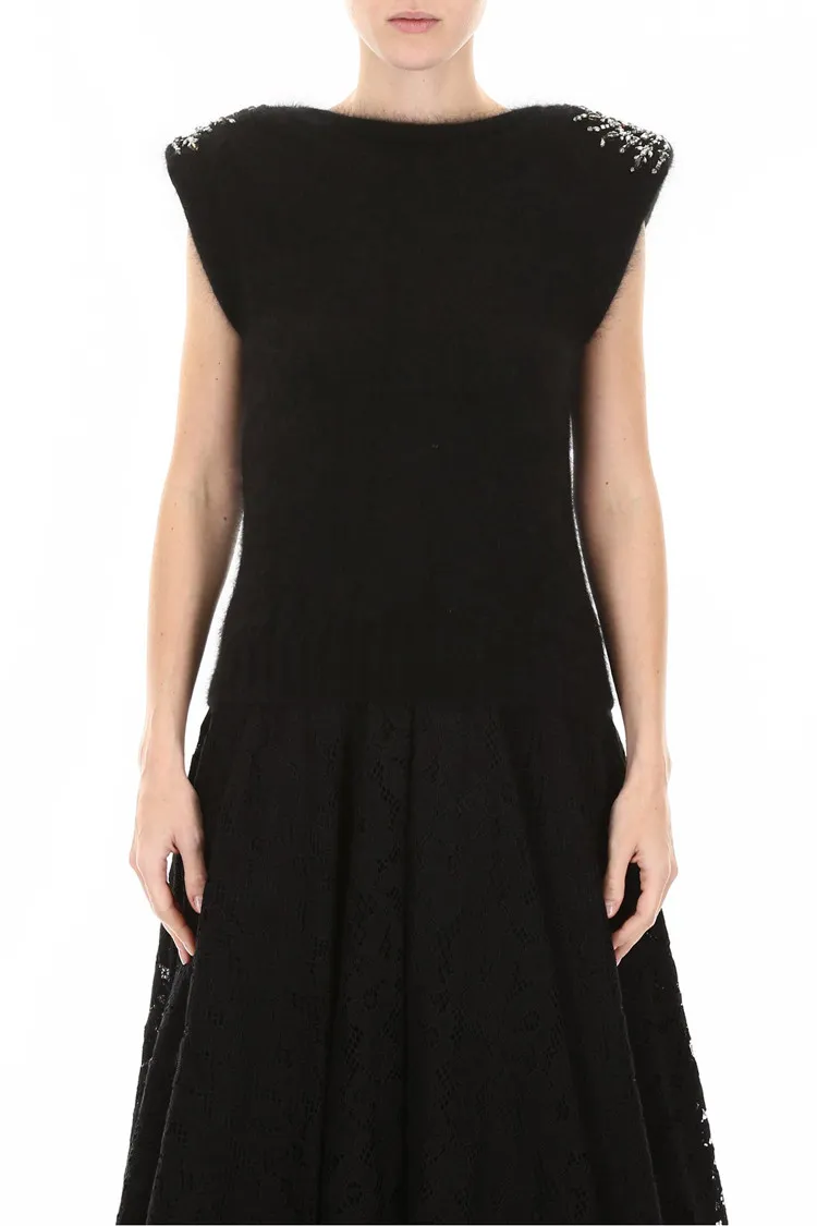 Rabbit Hair Crystal Inlaid Pullover