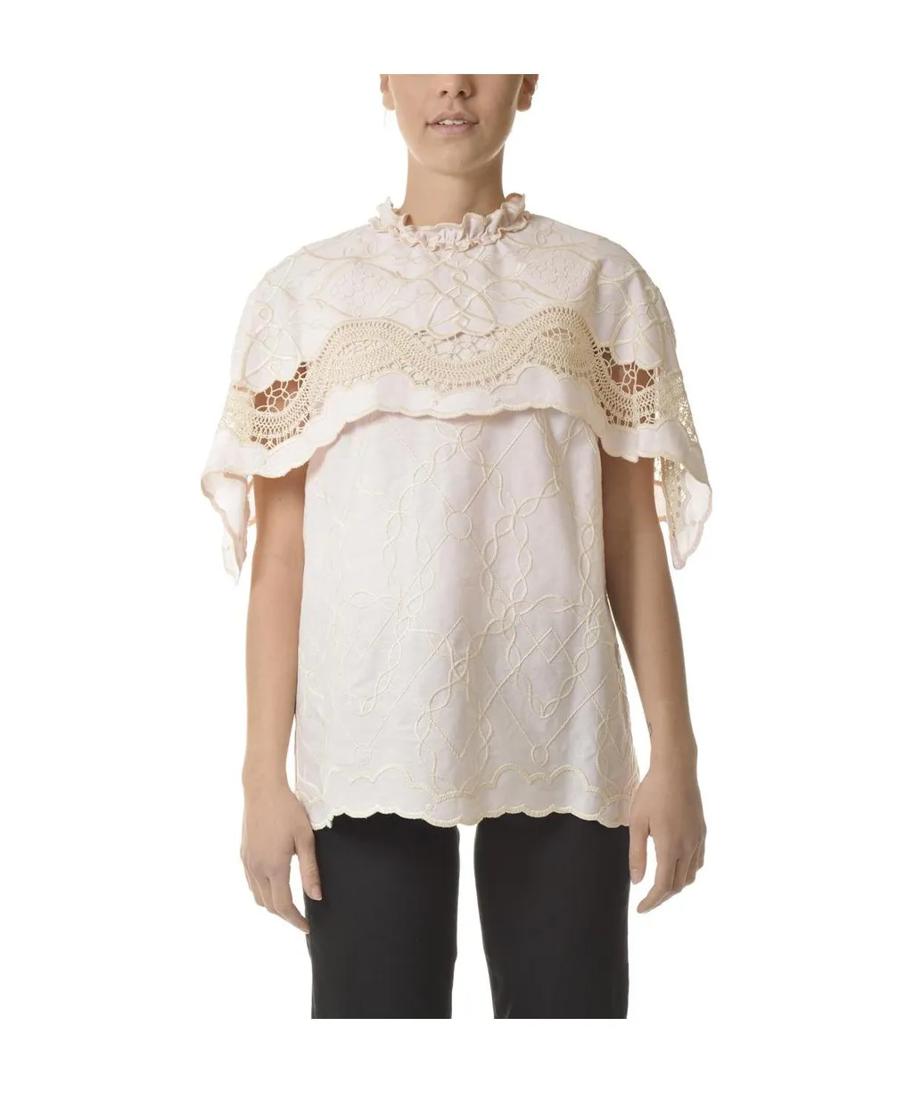 Embroidered Short-Sleeve Blouse