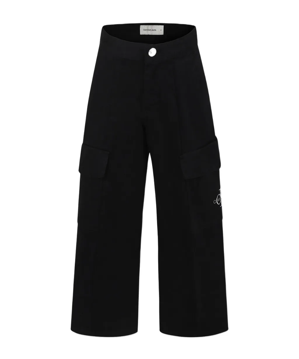 Logo Embroidered Wide-Leg Cargo Trousers