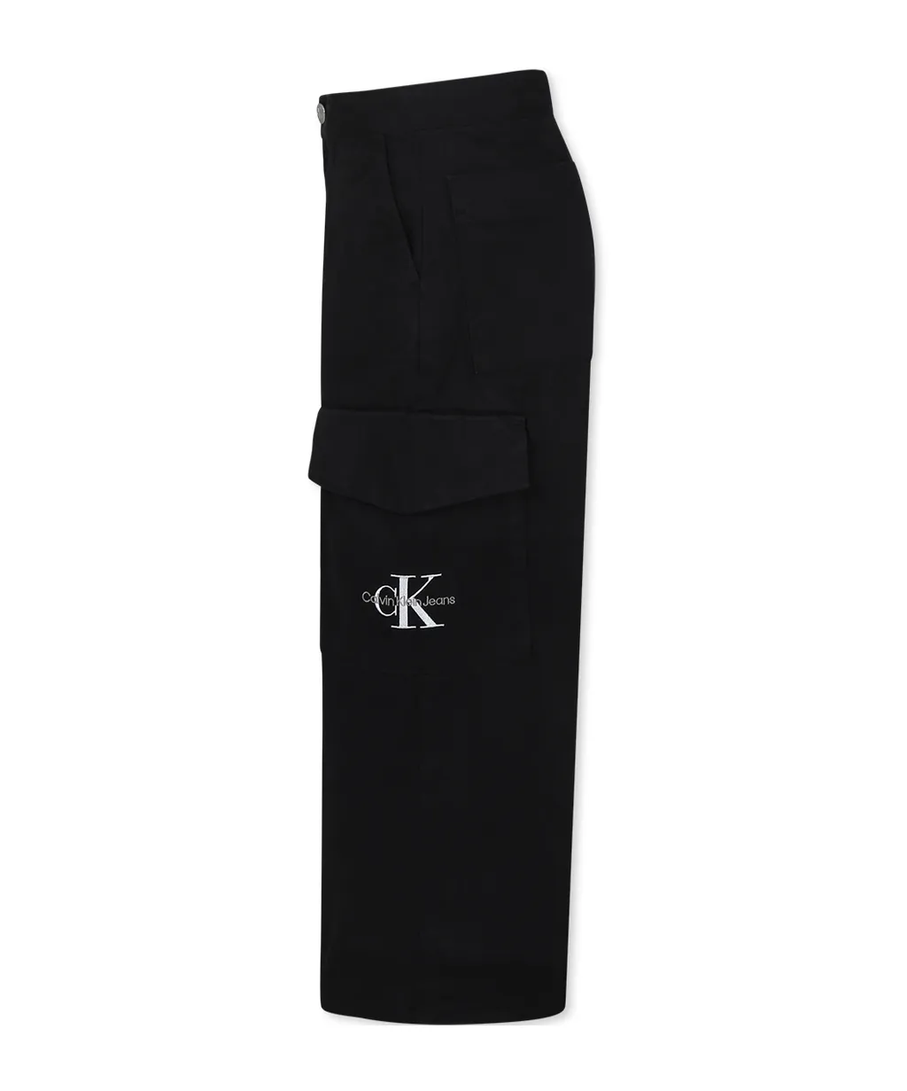 Logo Embroidered Wide-Leg Cargo Trousers