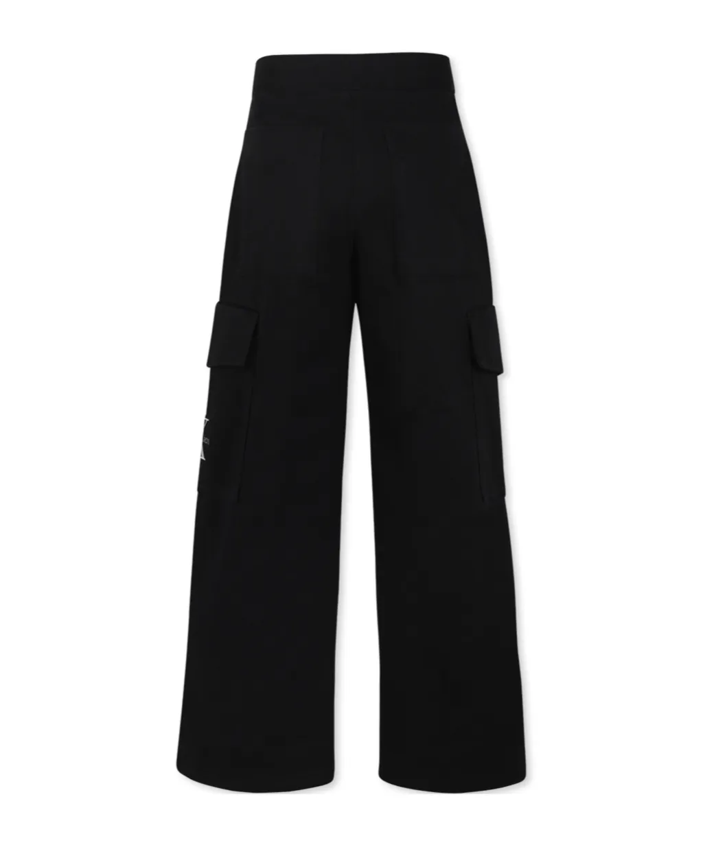 Logo Embroidered Wide-Leg Cargo Trousers