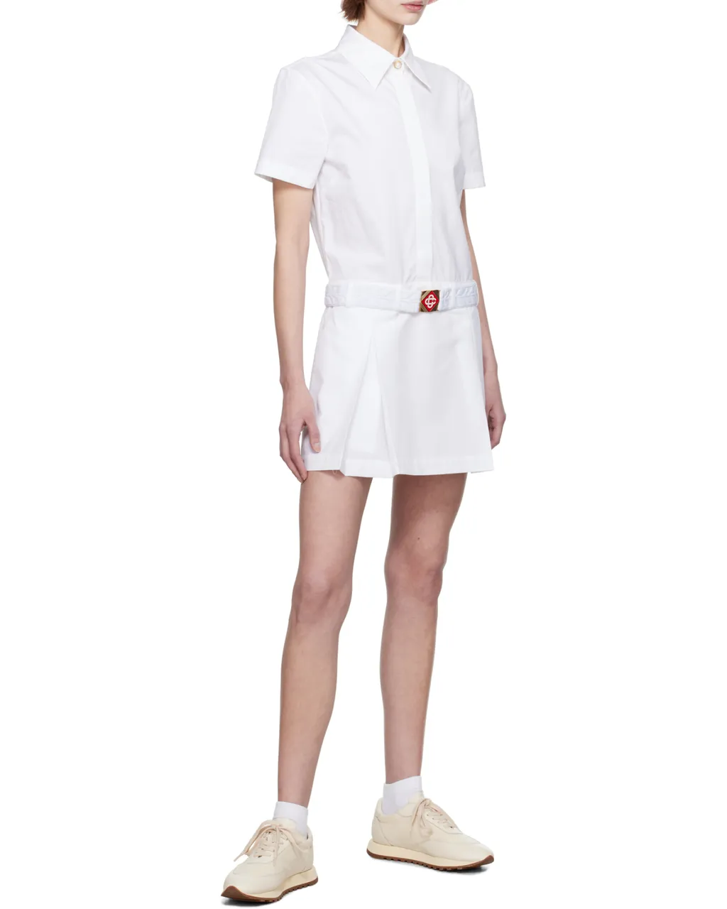 Pleated Cotton Mini Dress
