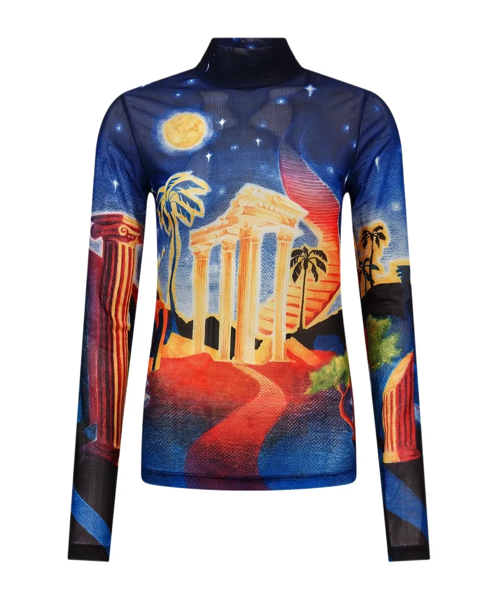 Graphic Printed High-Neck Top