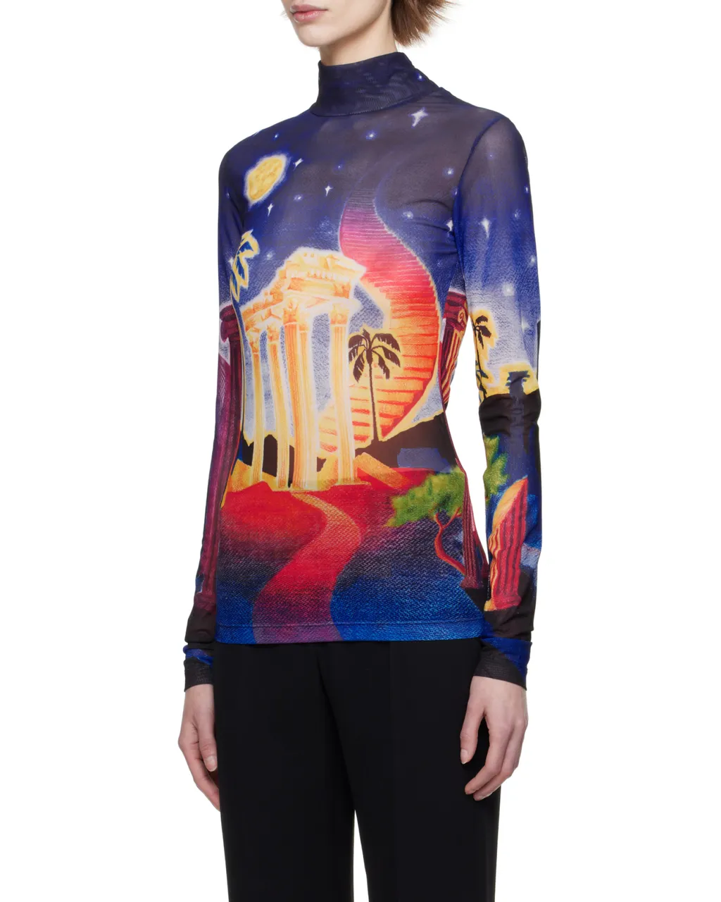 Graphic Printed High-Neck Top