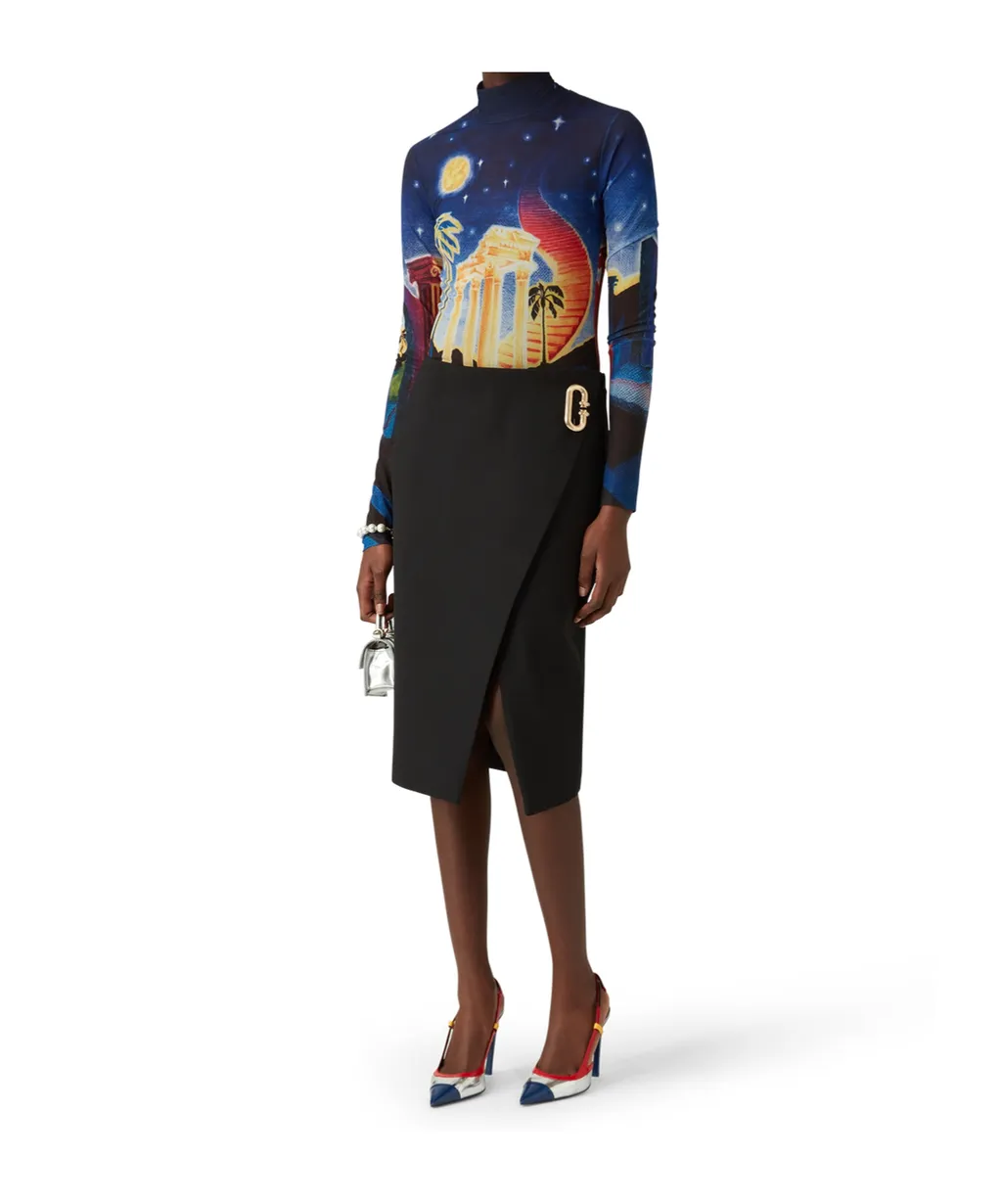 Graphic Printed High-Neck Top