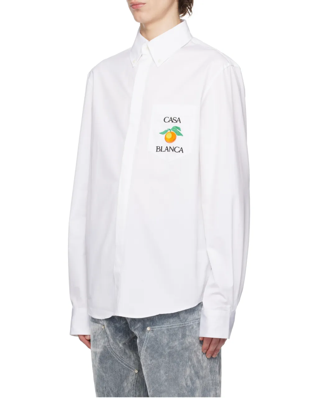 Orange Embroidered Long-Sleeved Shirt