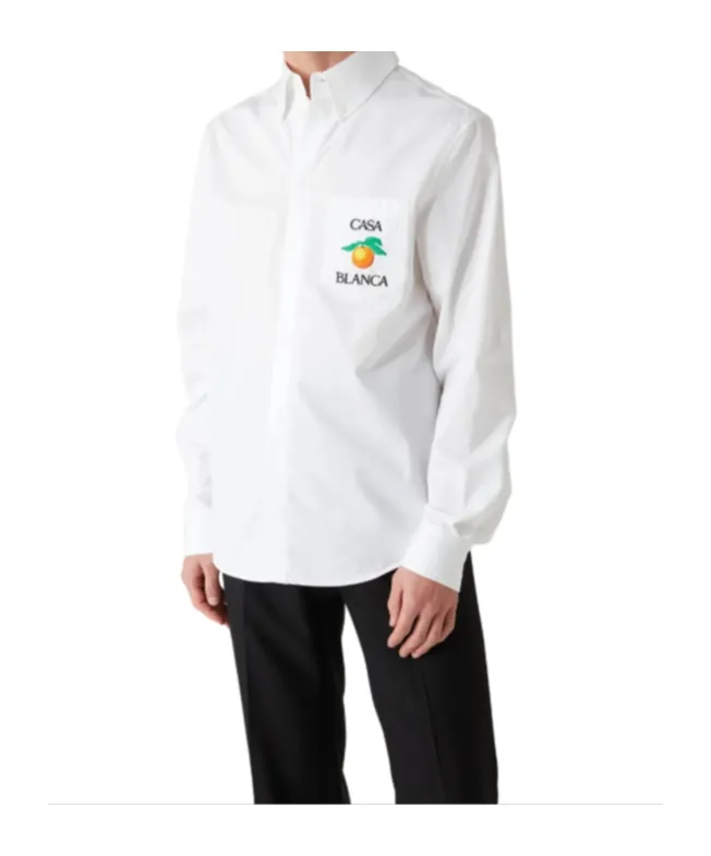 Orange Embroidered Long-Sleeved Shirt