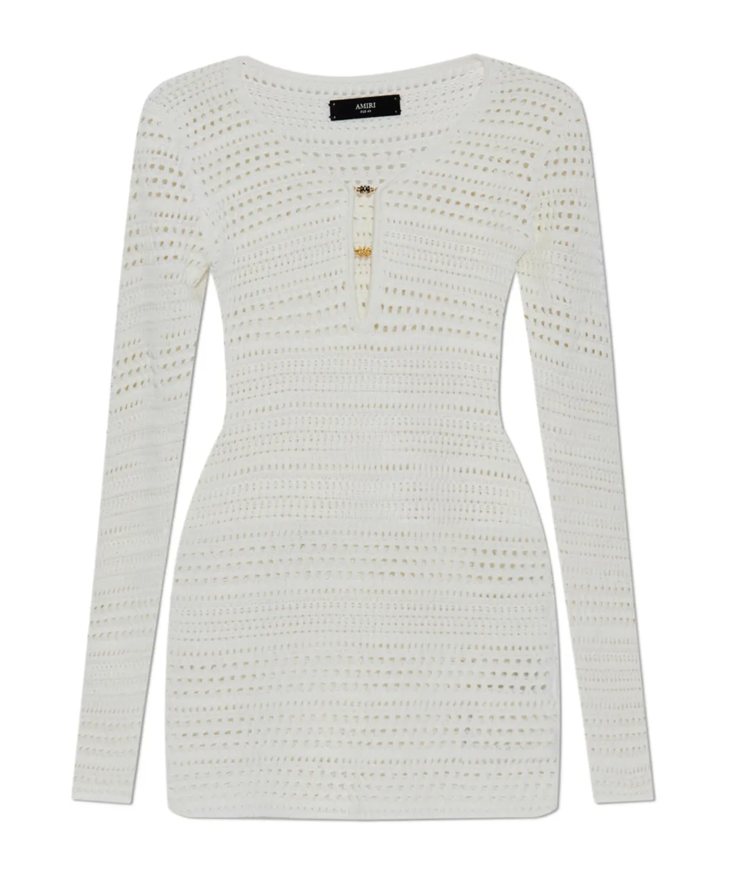 Open-Knit Long-Sleeve Dress