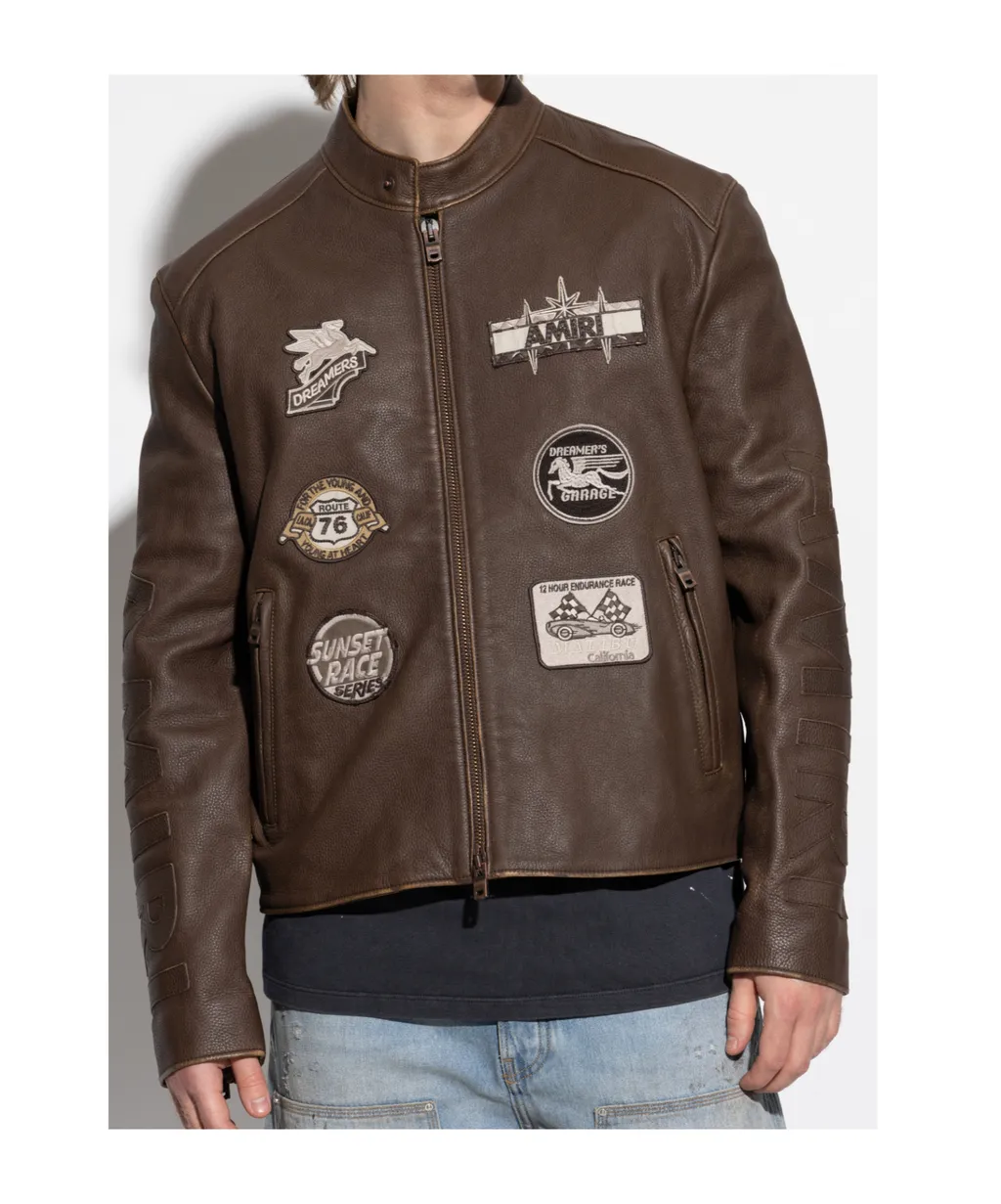 Patch-Detail Leather Jacket