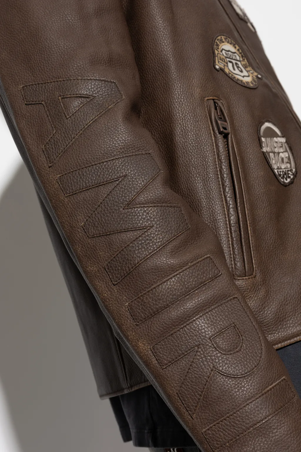 Patch-Detail Leather Jacket