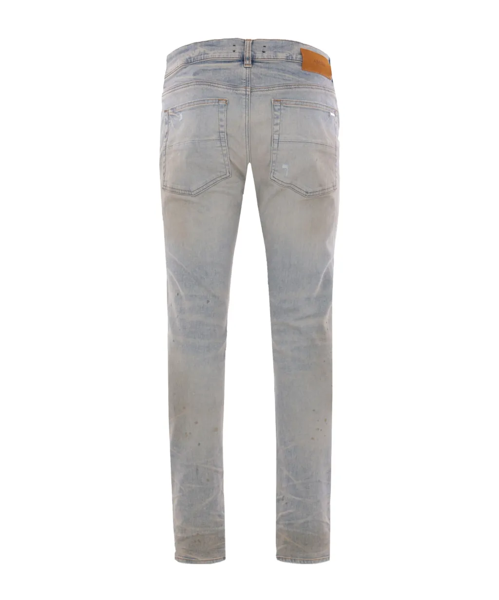 Distressed Logo Patch Straight-Leg Jeans
