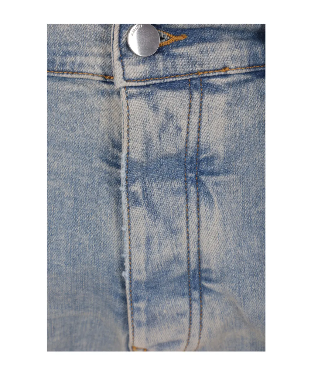 Distressed Logo Patch Straight-Leg Jeans